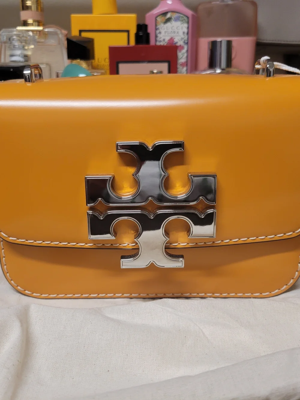 Tory Burch Orange Leather Crossbody with Silver Logo